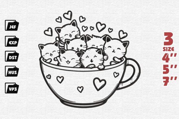 Cute Cat in Cup Embroidery