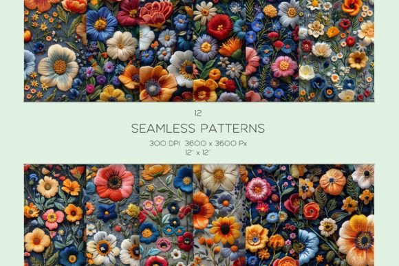 Embroidery Floral Seamless Pattern Set