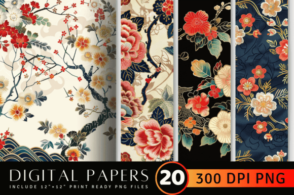 Japanese Floral Embroidery Digital Pape