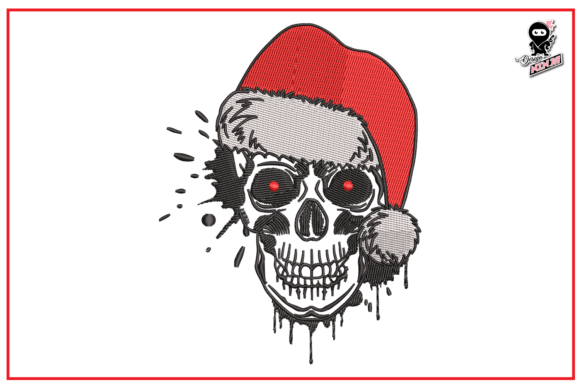 Santa Claus Skull, Christmas Embroidery