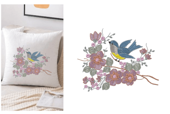 Sparrow Flowers Embroidery Design